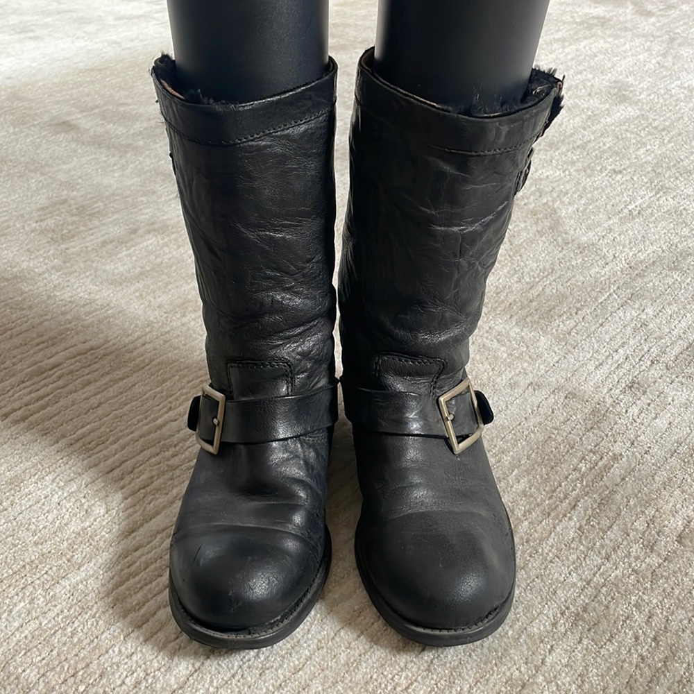 Jimmy Choo Leather Fur Lined Moto Boots in Black Size 35